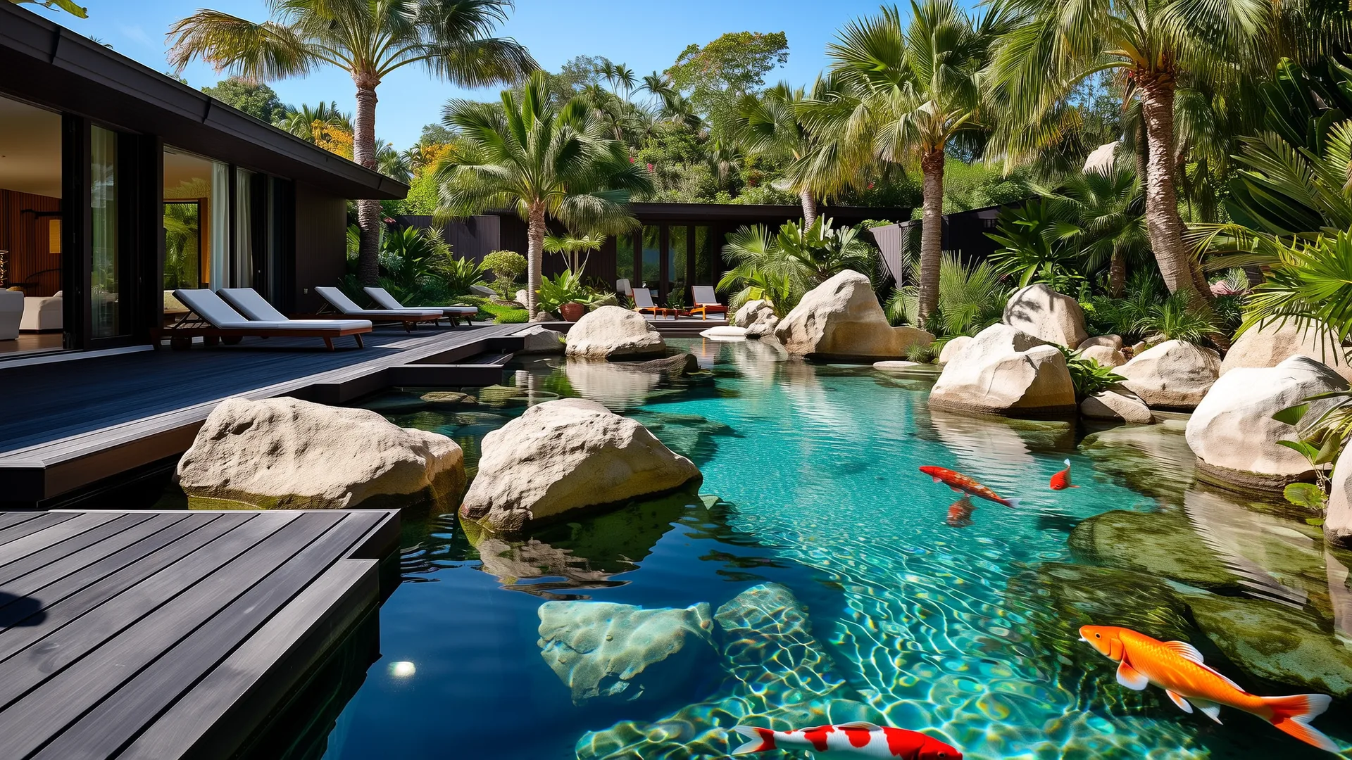 Lago residencial com peixes